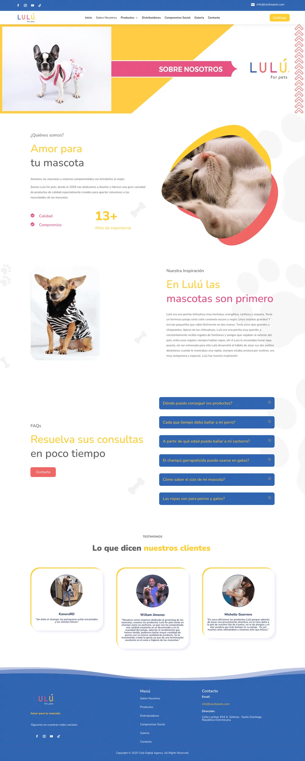 Lulu For Pets, Página principal