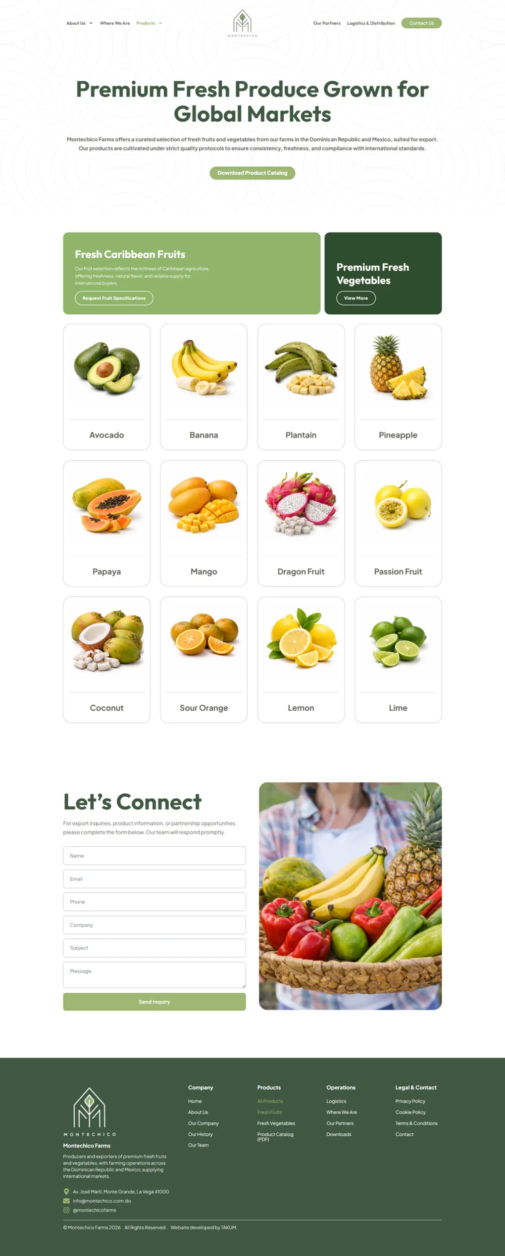 Montechico Farms, Catálogo de exportación