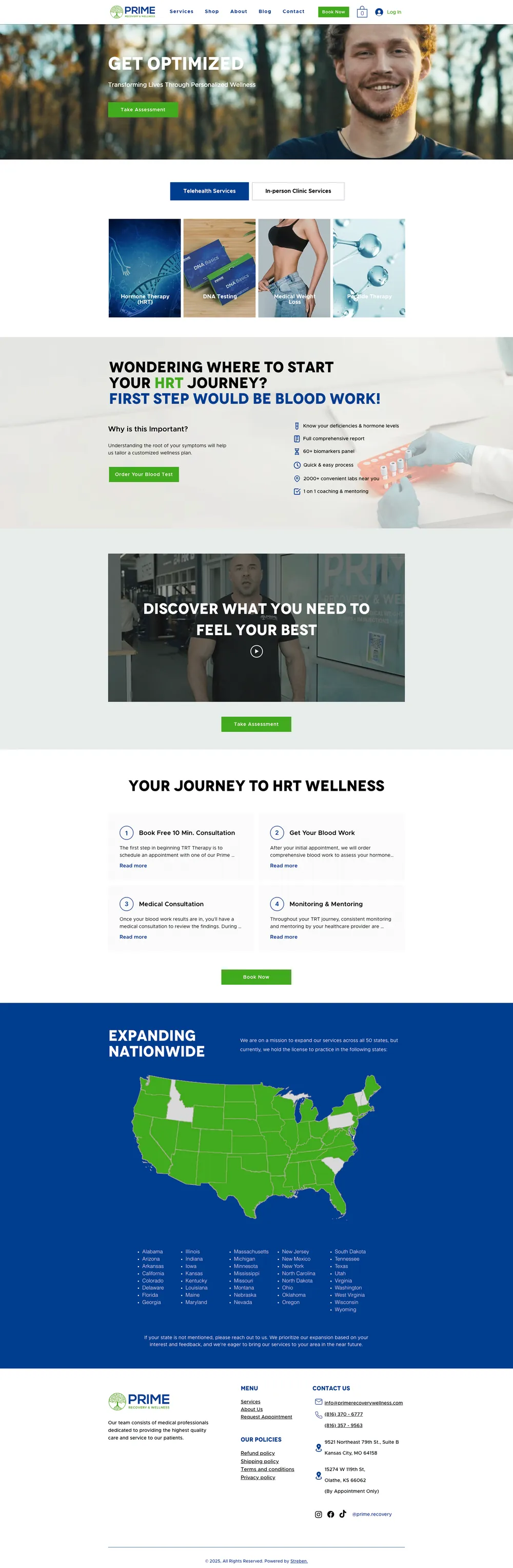 Prime Recovery Wellness, Página principal