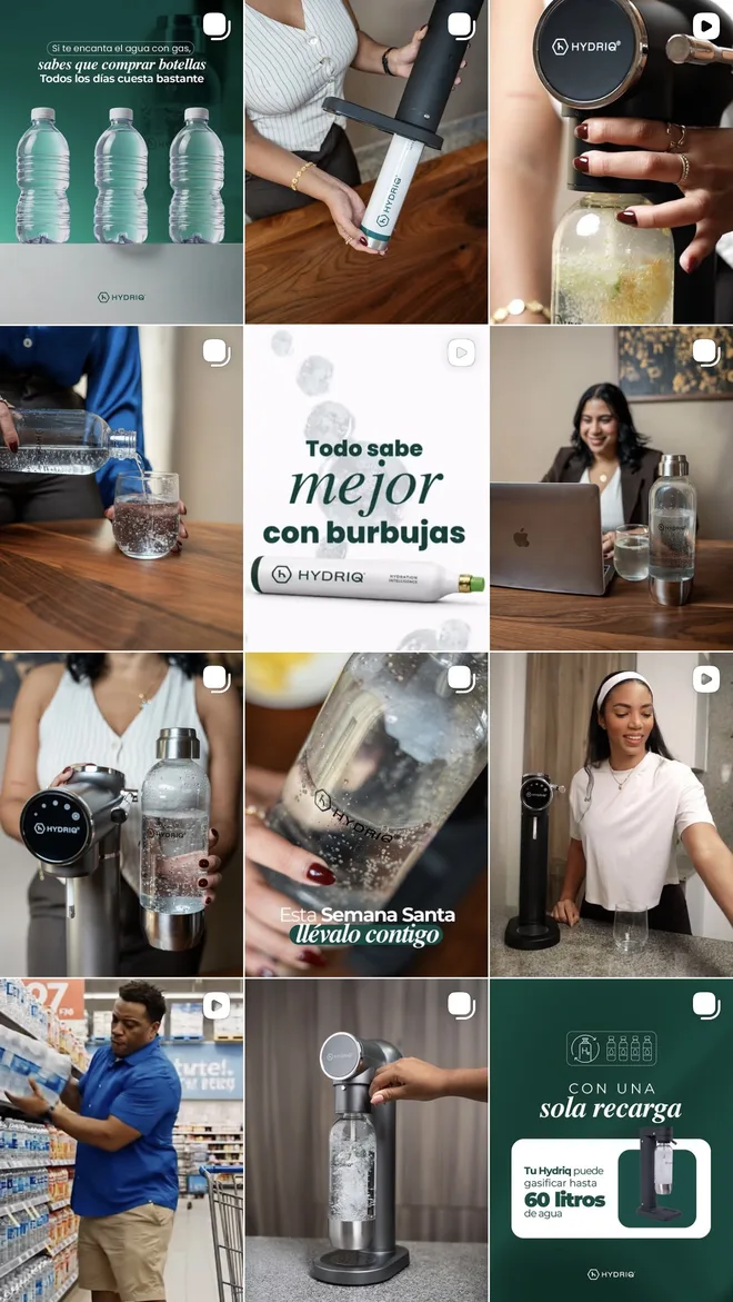 Feed de Instagram gestionado por Click — agua con gas en casa