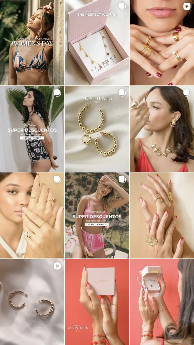 Feed de Instagram gestionado por Click — joyería y accesorios