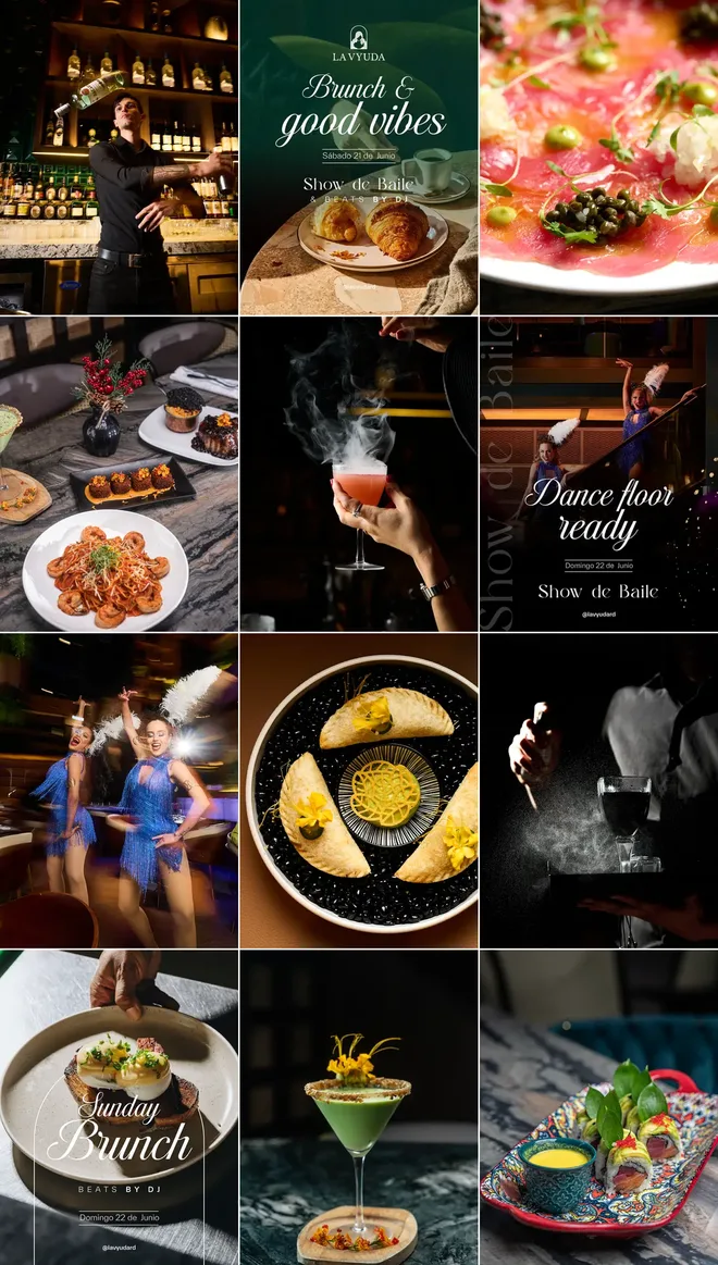 Feed de Instagram gestionado por Click — restaurante y coctelería