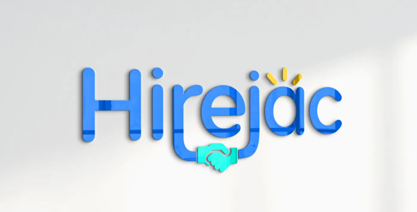 El logotipo de Hirejac como rótulo en pared